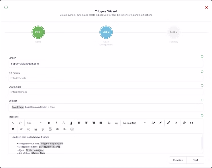 LoadGen Alert trigger