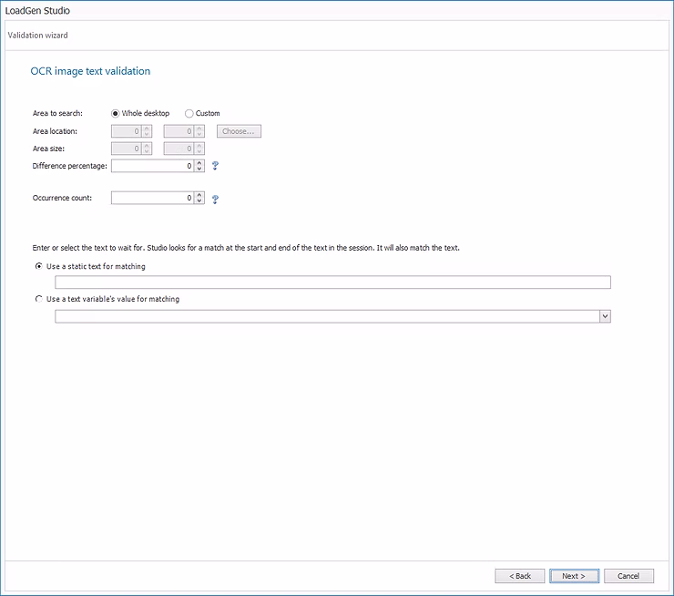 OCR Validation configuration in the LoadGen Studio