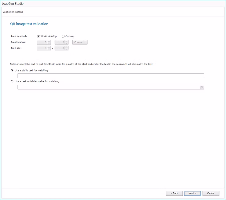 QR Validation configuration in the LoadGen Studio